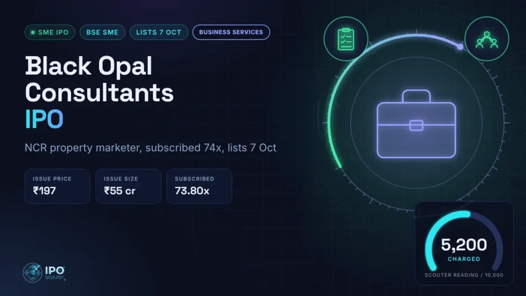 Black Opal Consultants IPO price band, issue size and Scouter reading, business services sector card